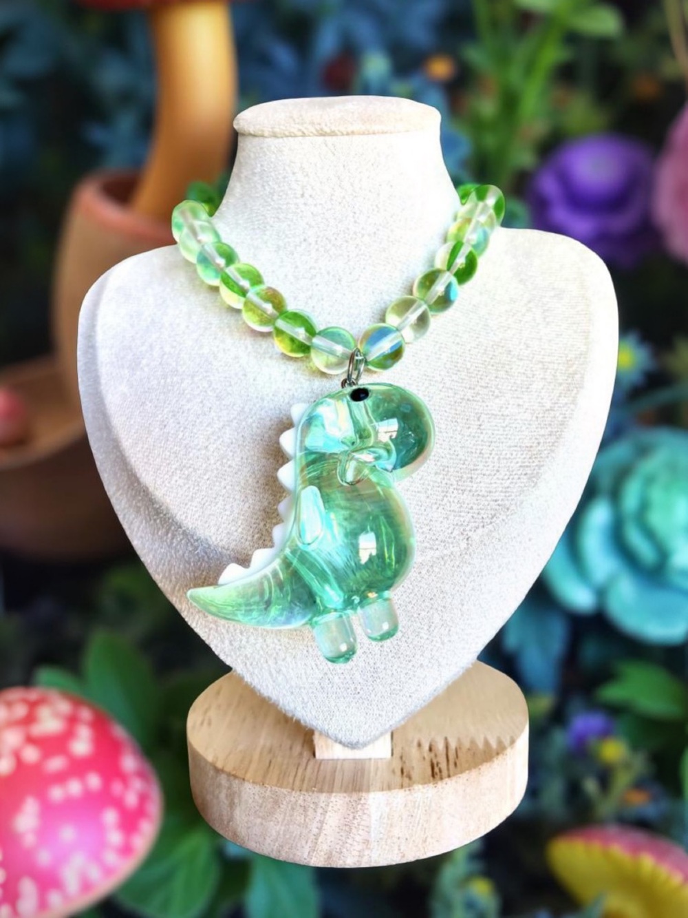 One-of-a-Kind Green Glass Dinosaur Pendant Necklace - Playful Women's Jewelry